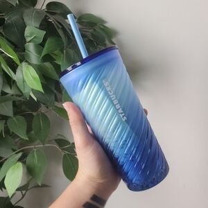 Starbucks 2023 Blue Diagonal Sheen Ombre Textures Swirl Glass Tumbler